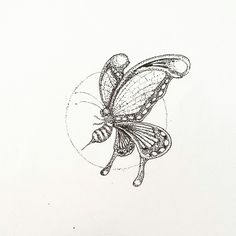 a drawing of a butterfly flying in the air with its wings spread out and eyes closed