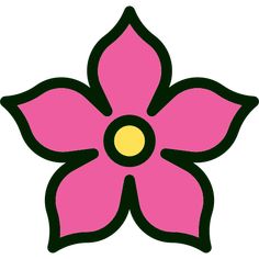 a pink flower with black outline and yellow center