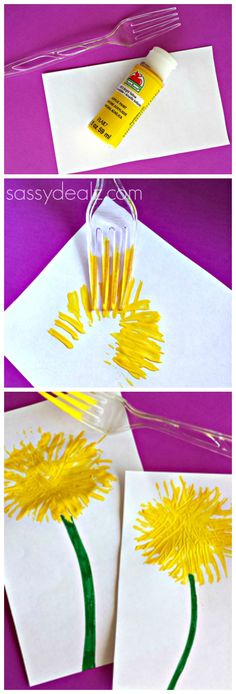 the process to make dandelion cards with crayons