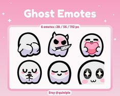 the ghost emotes sticker sheet is shown on a pink background with stars