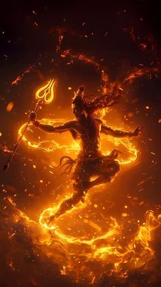 an image of a man in the middle of fire holding a staff and surrounded by flames