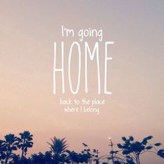 the words i'm going home back to the place where i belong against palm trees