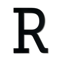 the letter r is made up of black plastic and sits in front of a white background