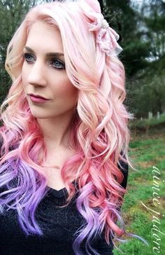 Triple tone pink and purple gradient hair Pink Purple Hair, Unicorn Fairy, Peinados Hair Styles, Gradient Hair, Candy Hair, Goth Hair, Bright Hair, Fancy Hairstyles, Pastel Hair