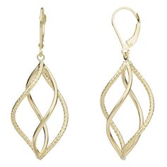 Elegant simplicity. This lovely pair of earrings showcases the lustrous beauty of yellow gold to perfection. A lovely look that will blow anyone away. Size: one size.  Gender: female.  Age Group: adult. Triple Hoop Earrings, Gold Dangle Earrings, Leverback Earrings, Swirl Design, Gold Polish, Gold Earrings Dangle, Online Earrings, Earrings Jewelry, Online Jewelry