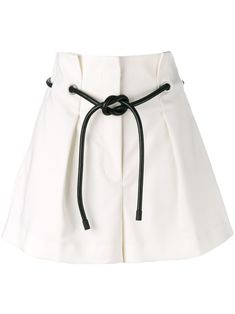 Antique white cotton origami pleated shorts from 3.1 Phillip Lim featuring tied waist, belt loops, concealed front fastening, two side inset pockets and rear flap pocket. | 3.1 Phillip Lim Origami Pleated Shorts Flare Shorts, Flared Shorts, Shorts Pants, Pleated Shorts, 3.1 Phillip Lim, Drawstring Shorts, Phillip Lim, Classy Outfits, Short Outfits