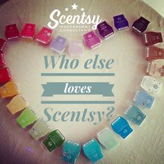 a heart made out of colorful dices with the words who else loves scenty?