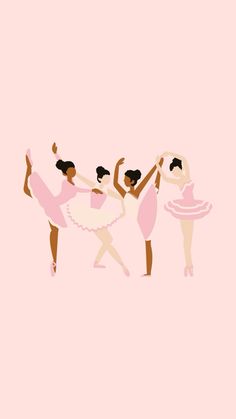 three ballerinas are dancing together on a pink background