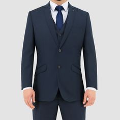 Front view of the Christian Brookes Slim Fit Bond Suit in Deep Blue - Short Dark Navy Suit, Bond Suits, Outfit 2023, Stylish Suit, Fall 24, Navy Suit, Groom Suit, Fitted Suit, Long Jacket