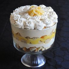 the lemon mousse trifle is ready to be eaten