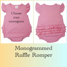 Super cute monogrammed ruffle bum romper for girls! Please leave initials first, last, middle name in that order in the notes to seller at checkout. Thank you Bubble Outfit, Kids Beach Toys, Monogrammed Baby Quilt, Heirloom Baby Blankets, Bubble Clothes, Monogram Baby Girl, Monogram Outfit, Middle Name, Personalized Baby Shower