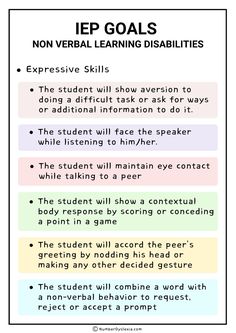 an image of iep goal chart with the words non - verbal learning disabilitiess