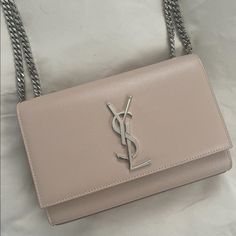 Saint Laurent Ysl Kate Crossbody Bag In Blush Pink And Silver - Rare Color Pink Ysl Bag, Pink Ysl, Ysl Purse, Ysl Kate, Birthday Fit, Birthday Fits, Saint Laurent Bags, Pink And Silver, Fit Ideas