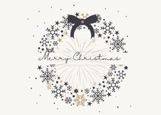 a merry christmas card with snowflakes and bows