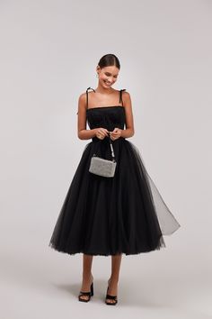 Black Dress Wedding Guest, Black Dress Wedding, Black Wedding Guest Dresses, Tulle Midi Dress, Dress Wedding Guest, Black Wedding Dresses, Evening Dresses Elegant, Bustiers, Black Wedding