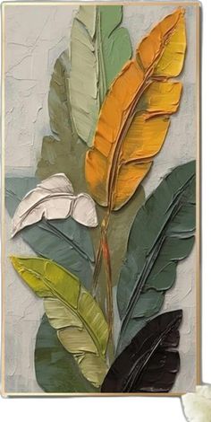 a painting with yellow and green leaves on it