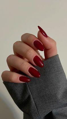 Bordo Nails, One Color Nails, Almond Nails, Red Nails, Simple Nails, Long Nails, Glow Up?, Stylish Nails, Gel Nails