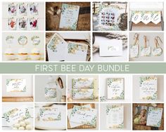 the first bee day bundle includes cards, envelopes and other items for baby's first