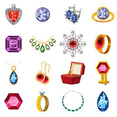 many different types of jewelry on a white background