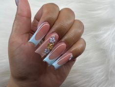 These orders are MADE TO ORDER. Light Blue Baddie Nails, Light Blue Nails Summer, Baby Blue Nails With Butterflies, Baby Blue French Nails, Sky Blue Nails Flowers, Boy Baby Shower Nails, Customize Nails, Sky Blue Nails With Clouds, Sky Blue French Tip 1.5