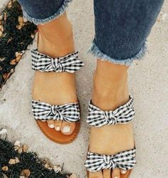 White Sandals, Gingham, A Woman, Sandals, White