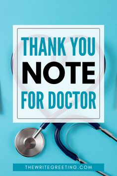 thank you note for doctor with stethoscope and medical supplies on blue background