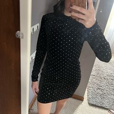 Nwt Super Cute H&M Dress. Perfect For Nye!! H&m Mini Dress For Evening, H&m Black Mini Dress For Party, H&m Black Mini Dress For Evening, H&m Evening Mini Dress, H&m Long Sleeve Party Dress, H&m Formal Mini Dress, Stud Dress, Studded Dress, H M Dresses