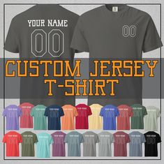 Custom Sport Jersey T-Shirt, Custom Jersey Number, Custom Sports Team Tees, Comfort Colors Shirts, Unisex T-Shirts, Ring Spun, 100% Cotton, Heavyweight Tees Blank 6.1 Oz Heavyweight Comfort Colors Unisex T-shirt,  Ring Spun 100% Cotton,  Soft-washed, garment-dyed fabric  Top-stitched, classic width rib collar Twill-taped neck and shoulders Twill label Double-needle armhole, sleeve and bottom hems CARE INSTRUCTIONS Maximum washing temperature 30 c, inside out, with like colors. Only oxygen/non-ch Customizable Cheap Team-colored Jersey, Cheap Cotton Jersey With Team Logo, Cheap Short Sleeve Jersey With Team Name, Cheap Jersey For Sports Events With Team Name, Athleisure Jersey T-shirt With Letter Print, Sporty Short Sleeve T-shirt For Sports Season, Crew Neck T-shirt For Light Sports, Sports Season Jersey Crew Neck Tops, Sports Season Jersey Tops With Crew Neck