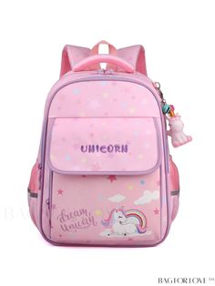 BagForLove - Adjustable Strap Classic Unicorn Print Backpack - Medium Size School Backpack With Unicorn Print, Student Backpack With Unicorn Print, Pink Unicorn Print Bag For Everyday Use, Unicorn Print School Backpack, Cute Unicorn Print Backpack For Back To School, Unicorn Print Standard Backpack For Travel, Cute Travel Bag With Unicorn Print, Cute Travel Bags With Unicorn Print, Multicolor Unicorn Print Bag For Students