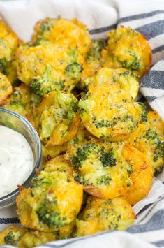 broccoli florets with ranch dip on the side