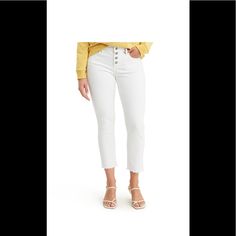 An Exposed Button Fly Gives These Levi's Jeans A Vintage Look And Feel, Making These Women's Levi's An Easy-Fitting Option. Product Features Levi's Sculpt Fabrication With Hyperstretch Is A Blend Of Lycra Cotton And Stretch For The Ultimate Hold-You-In Fit Chic Button-up Jeans For Day Out, Trendy Levi's Jeans With Button Closure, Trendy Jeans With Button Cuffs For Spring, Trendy Spring Jeans With Button Cuffs, Trendy Jeans With Button Closure For Day Out, White Jeans With Button Closure For Fall, Levi's Bottoms With Buttons For Spring, Levi's Bottoms For Spring, Levi's Buttoned Bottoms For Spring