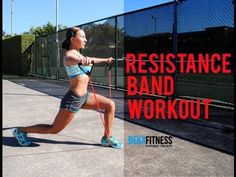 a woman holding a tennis racquet on top of a tennis court with the words resistance band workout