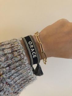 Elegant Adjustable Decorative Bracelets, Adjustable Embroidered Friendship Bracelets, Elegant Embroidered Bracelets As A Gift, Elegant Embroidered Bracelets As Gift, Gold Embroidered Bangle Bracelet, Letters Bracelet, Embroidered Bracelet, Capital Letters, Personalized Embroidered