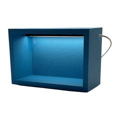 an empty blue box is shown on a white background with a cord in the middle