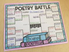 a poetry battle board with books on it