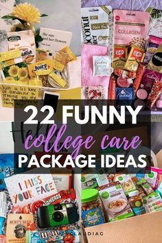 college care package with the words, funny college care package ideas