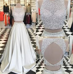 Sparkly Beaded Sequins Open Back Long Prom Dresses · dressydances · Online Store Powered by Storenvy Ivory Formal Dress, Prom Dress Sequin, Dresses Sparkle, Ivory Prom Dresses, Two Piece Prom Dress, 2 Piece Prom Dress, Two Piece Prom, White Prom, Gorgeous Prom Dresses