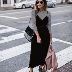 Velvet Wrap Dress With Tasseled Rope Tie Shirt Under Dress Outfit, Shirt Under Dress, Black Fall Outfits, Velvet Wrap Dress, Instagram Foto, Edgy Fashion, Who What Wear, Look Cool, Daily Outfits