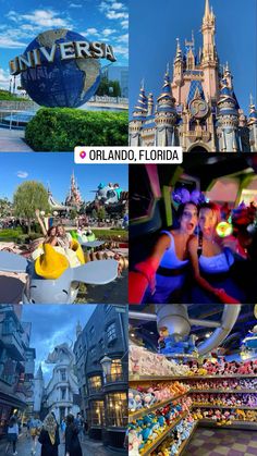 there are many different pictures in this collage that include the theme park and disneyland