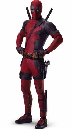 deadpool is standing with his hands on his hips