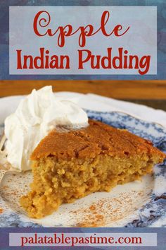 Apple Indian Pudding combines cornmeal, milk, molasses, eggs and apples to make an Early American inspired dessert for autumn holidays. via @suelau1 Indian Pudding Recipe, Indian Pudding, Holiday Pies, Indian Desserts, English Food