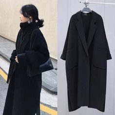 Long Coats For Women Classy, Long Black Wool Coat, Woolen Coat Woman, 1980s Women, Black Wool Coat, Plus Size Outerwear, Woolen Coat, Winter Coats Women, Womens Fall