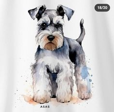 a white shirt with a black and gray dog on it