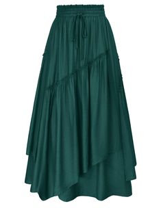 PRICES MAY VARY. 𝐀𝐒𝐘𝐌𝐌𝐄𝐓𝐑𝐈𝐂 𝐃𝐄𝐒𝐈𝐆𝐍: The renaissance long skirt comes in an A-line fit, with tiers through the skirt for subtle shaping, featuring slant seams with slight shirring to create a tiered silhouette 𝐅𝐄𝐀𝐓𝐔𝐑𝐄: Designed with side-seam pockets, elastic high waist with drawstring, ankle length flowy a-line hem, slant seam overlay tiered, with lined not see through 𝐂𝐑𝐄𝐏𝐄 𝐅𝐀𝐁𝐑𝐈𝐂: Classic linen-like yarns create a crepe fabric with a natural texture. Go with l Layered Long Skirt, Green Maxi Skirt, Stylish Short Dresses, Long Skirts For Women, Irregular Hem, Hem Skirt, Fall Skirts, Tier Skirt, Green Skirt