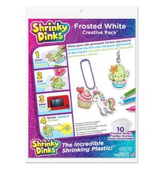 "Your little one will spend hours creating lovely keychains and other accents with these shrinkable sheets from Shrinky Dinks. These sheets work well with pencils and permanent markers. Details: White 8\" x 10\" (20.3cm x 25.4cm) sheet size 10 sheets Shrinks to 1/3rd of its original size and become 9 times thicker Works great with permanent markers and pencils For ages 5 and up" Shrink Plastic Keychain Free Kwaii Template, Shrink Paper, Halloween Love, Magnetic Tiles, Shrinky Dink, Market Day, Michael Store, Games Art, Design Christmas