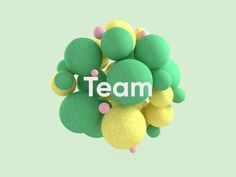 the word team surrounded by green, yellow and pink balls on a light green background