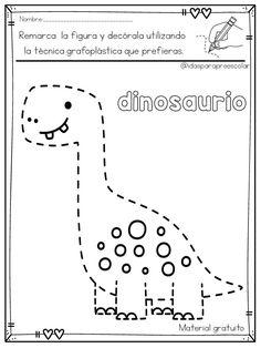 a coloring page with an image of a dinosaur in the shape of a dotted line