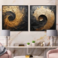 two paintings on the wall in a living room