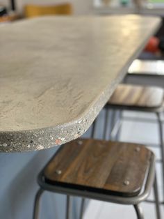 two stools sit at the edge of a counter