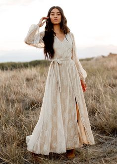 Haley Dress in Sand - Joyfolie Long Sleeve Boho Dress Long, Maxi Dresses Long Sleeves, Family Pictures Beach Mauve Dress, Long Sleeve Boho Lace Dress, Fall Boho Dress Wedding, Dresses To Wear To Photo Shoot, Fall Dresses With Boots Maxi, Boho Bridal Party Dresses, Fall Boho Long Dress